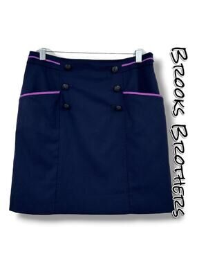 Brooks Brothers Red Fleece Navy Button Front Mini Skirt 6 Preppy Academia Luxe